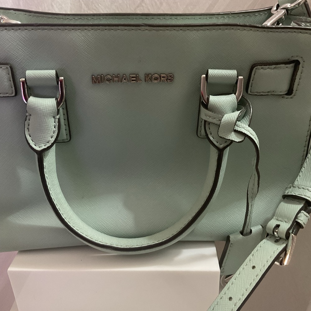 Michael Kors Mint Green Women's Bag-with silver accessories/preloved condition